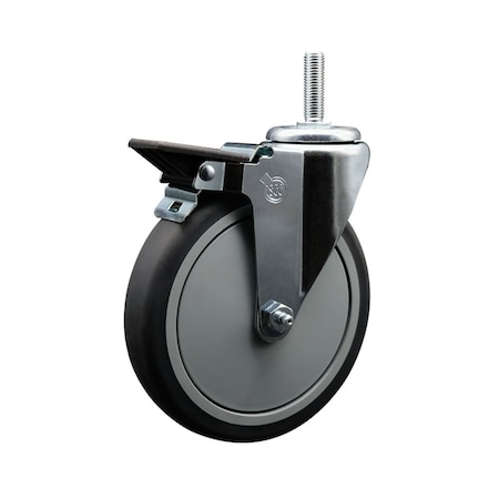 Service Caster 6 Inch Thermoplastic  Rubber Wheel Swivel 58 Inch Threaded Stem Caster with Brake SCC SCC-TS20S614-TPRB-PLB-58212